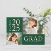 3枚フォトコラージュ グリーン＆ベージュ卒業パーティー 招待状 (スタンド正面)