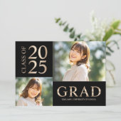 3枚フォトコラージュ ブラック&ベージュ 卒業パーティー 招待状 (スタンド正面)