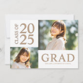 3枚フォトコラージュ ホワイト＆ベージュ卒業パーティー 招待状 (正面)