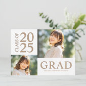 3枚フォトコラージュ ホワイト＆ベージュ卒業パーティー 招待状 (スタンド正面)