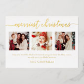 3枚フォトコラージュ モダンスクリプト「Merriest Christmas」 箔招待状 (正面)