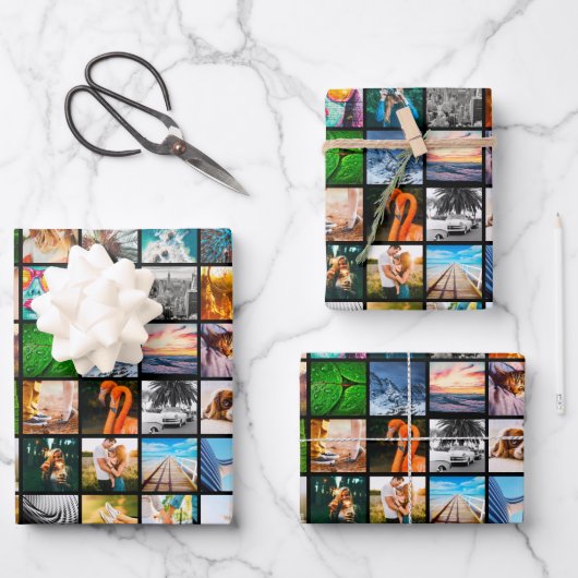 3枚フォトスクエアブラックラッピング紙 ラッピングペーパーシート (正面)