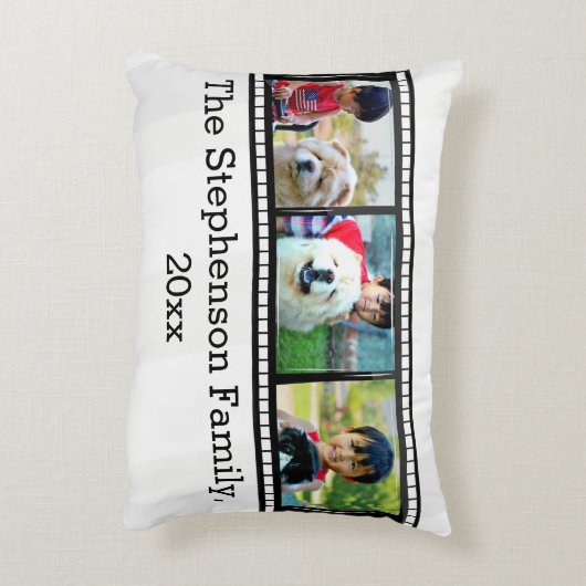 3枚フォトフィルムストリップの写真パーソナライズされた アクセントクッション (裏面(縦))
