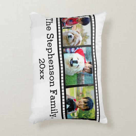 3枚フォトフィルムストリップの写真パーソナライズされた アクセントクッション (正面(垂直))