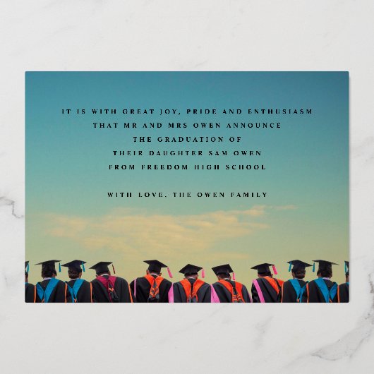 3枚フォトフレーム金箔の大学院発表 箔招待状 (裏面)