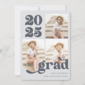 3枚フォトレトロ式ブルー卒業パーティー 招待状 (正面)