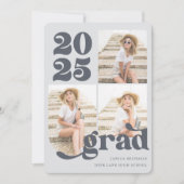 3枚フォトレトロ式ブルー卒業パーティー 招待状 (正面)