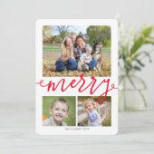 3枚メリーの写真を撮る雪片の赤いクリスマス シーズンカード (スタンド正面)