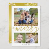 3枚メリーの雪かきを金ゴールドのクリスマスに シーズンカード (正面/裏面)