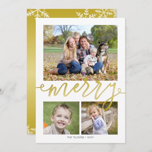 3枚メリーの雪かきを金ゴールドのクリスマスに シーズンカード (正面/裏面)