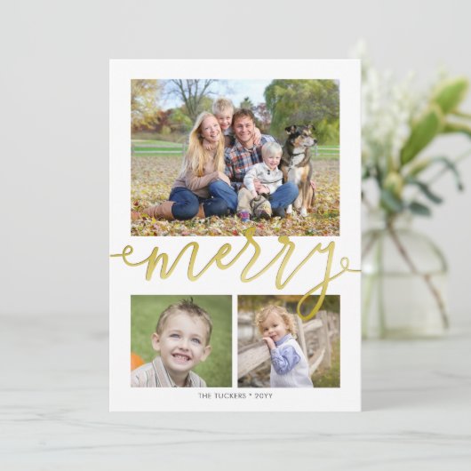 3枚メリーの雪かきを金ゴールドのクリスマスに シーズンカード (スタンド正面)