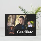 3枚モダンのフォトブラック卒業パーティー 招待状 (スタンド正面)