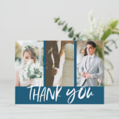 3枚モダンのフォトブルーが結婚ありがとう サンキューカード (スタンド正面)