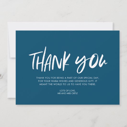 3枚モダンのフォトブルーが結婚ありがとう サンキューカード (裏面)