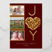 3枚モダンのフォトレッド喜び喜びクリスマスハート 箔シーズンカード (正面)