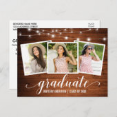 3枚モダンのフォト·ウッド·ストリング·ライト卒業パーティー インビテーションポストカード (正面/裏面)