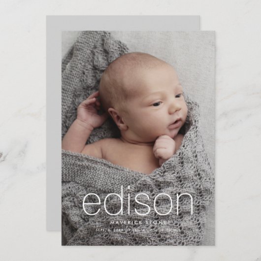 3枚モダンのベビー誕生 案内状 (正面/裏面)