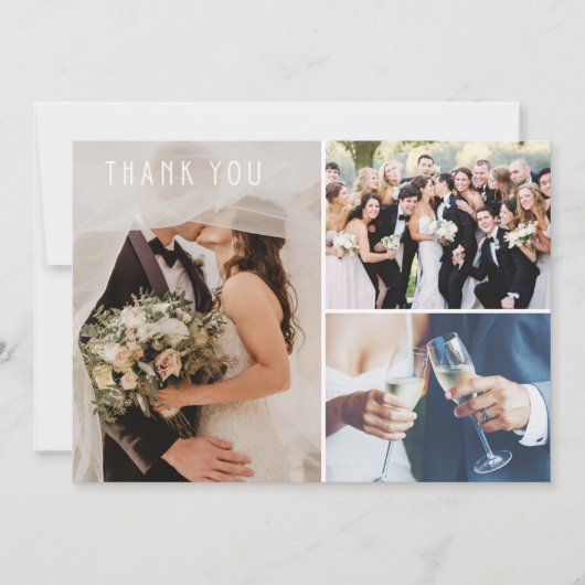 3枚モダンの写真が結婚ありがとう サンキューカード (正面)