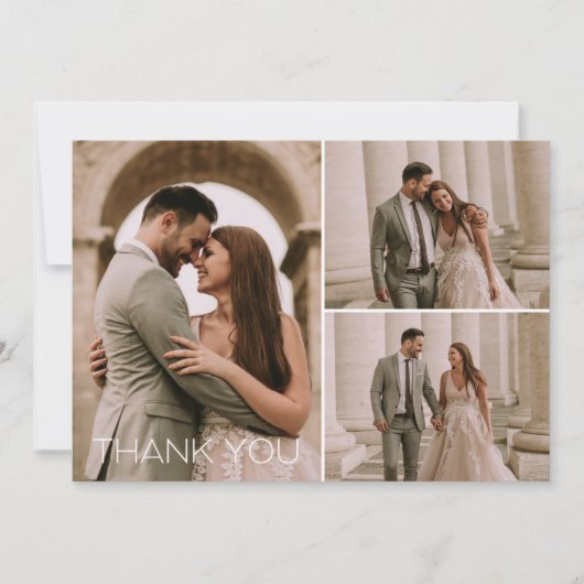 3枚モダンの写真が結婚ありがとう サンキューカード (正面)