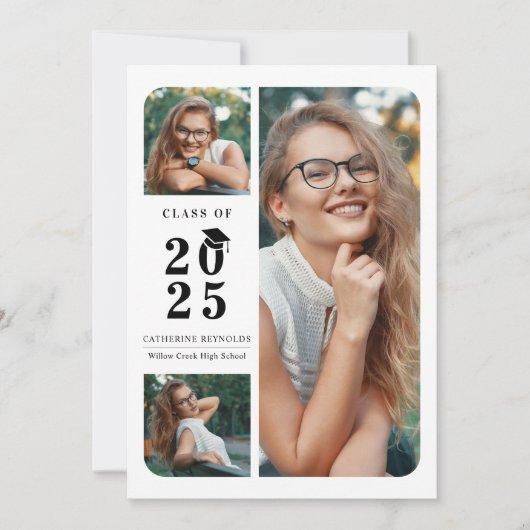 3枚モダンの写真の卒業発表 招待状 (正面)