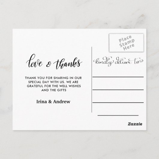 3枚モダンの写真を台本に結婚感謝 ポストカード (裏面)