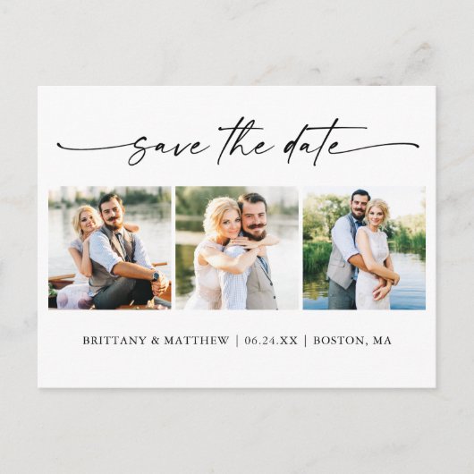 3枚モダンの写真インクペンスクリプト日付を保存 ポストカード (正面)