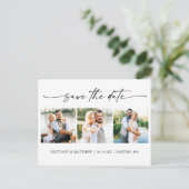 3枚モダンの写真インクペンスクリプト日付を保存 ポストカード (スタンド正面)