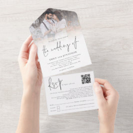 3枚モダンの写真オーバーレイQRコードスクリプ結婚ト オールインワン招待状