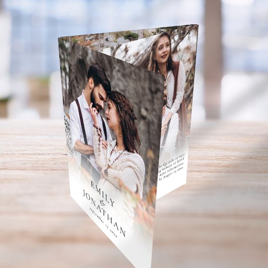 3枚モダンの写真オーバーレイQRコードタイムラ結婚イン 三つ折り招待状