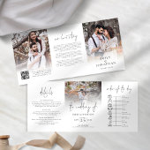 3枚モダンの写真オーバーレイQRコードタイムラ結婚イン 三つ折り招待状