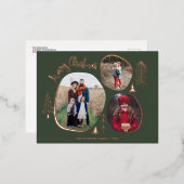 3枚モダンの写真メリークリスマス 箔シーズンポストカード (正面/裏面)