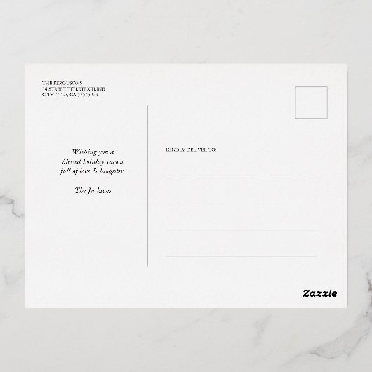 3枚モダンの写真メリークリスマス 箔シーズンポストカード (裏面)