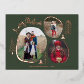 3枚モダンの写真メリークリスマス 箔シーズンポストカード (正面)