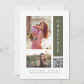 3枚モダンの写真卒業QRコードID1099 招待状 (正面)