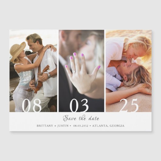 3枚モダンの写真婚式が日付を保存 (正面)