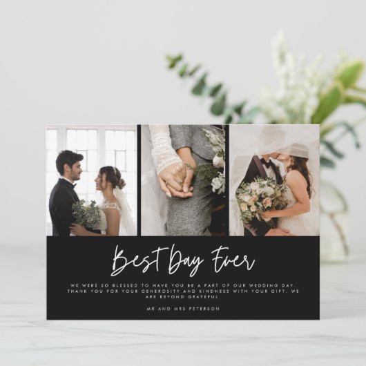 3枚モダンの写真白黒が結婚ありがとう サンキューカード (スタンド正面)