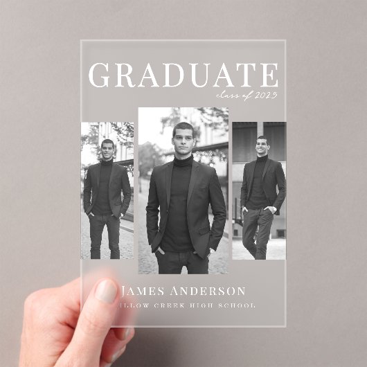 3枚モダンの写真研究者発表 アクリル招待状 (インサイチュ (ポータブル))