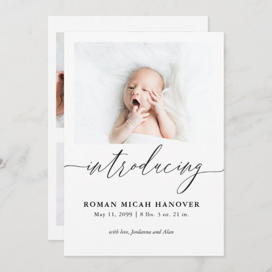 3枚モダンの写真誕生発表 招待状 (正面/裏面)