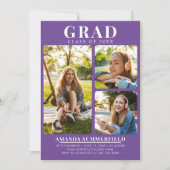 3枚モダンの卒業写真紫色の卒業式パーティー 招待状 (正面)