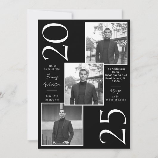 3枚モダン写真の卒業式 招待状 (正面)