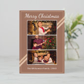 3枚モダン写真コラージュ暖茶色メリークリスマス 箔シーズンカード (立ち正面)