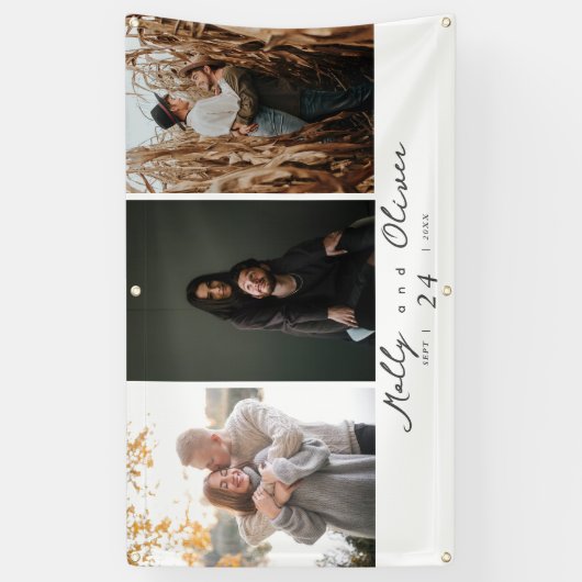 3枚モダン写真シャンパンきらめく結婚ズ 横断幕 (縦)