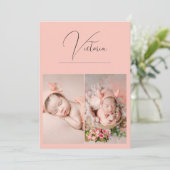 3枚モダン写真ピーチベビーガール誕生発表 案内状 (スタンド正面)