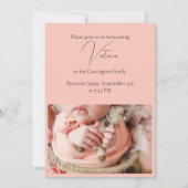 3枚モダン写真ピーチベビーガール誕生発表 案内状 (裏面)