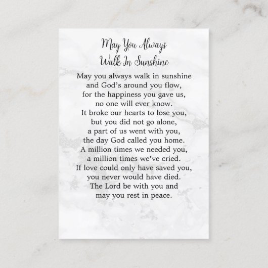 3枚モダン写真追悼式祈りの言葉カード大理石 コーリングカード (裏面)