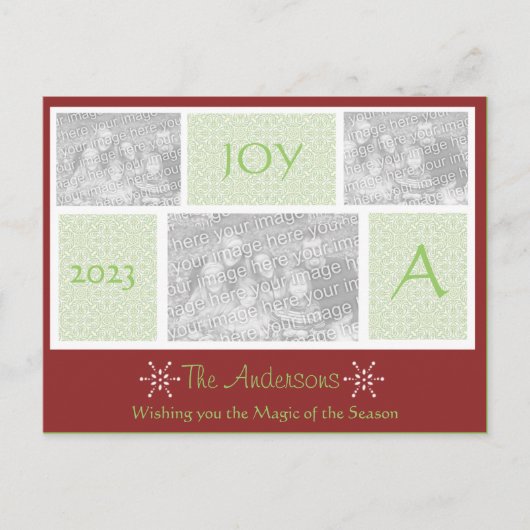 3枚ユニークの写真を含むホリデーカード シーズンポストカード (正面)