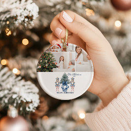 3枚写真 ブルーシノワズリーナッツクラッカー クリスマス セラミックオーナメント