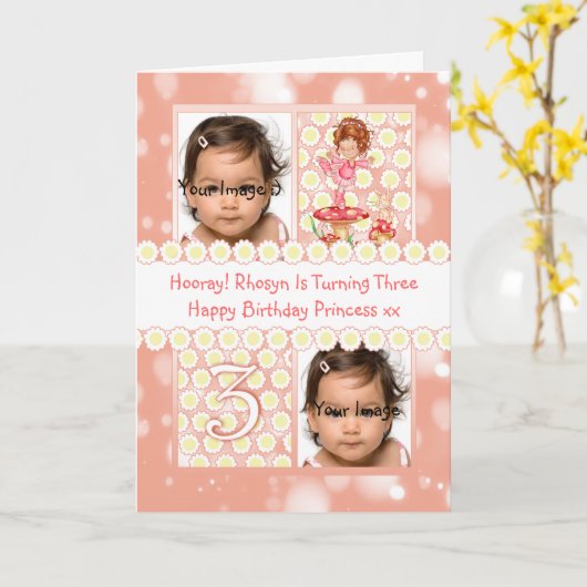 3枚目の誕生日にカスタマイズ可能な写真のグリーティングカード カード (黄色い花)