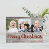 3枚素朴のフォトクリスマスウッドと格子縞フラットカード シーズンカード (スタンド正面)