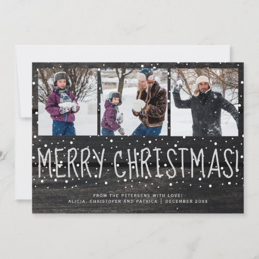 3枚素朴のフォトコラージュ木雪メリークリスマス シーズンカード (正面)
